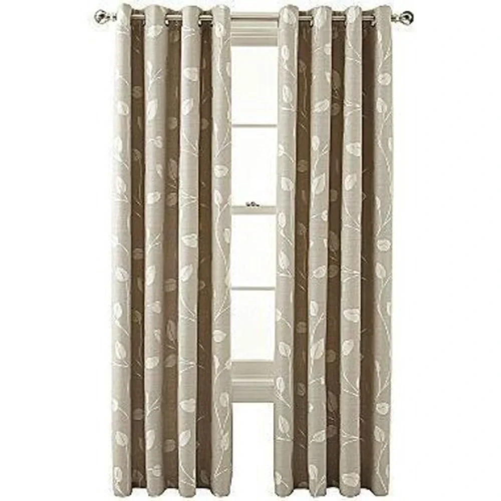 MarthaWindow Hampton Leaf Grommet Curtain Panel 50x95 Taupe Gray Energy Saving